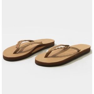 $61 RAINBOW tan leather braided Womens Sandals flip flops size XL (8.5-9.5)